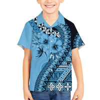 Bula Fiji Family Matching Off Shoulder Short Dress and Hawaiian Shirt Turquoise Kaivity Masi Tapa LT7 Son's Shirt Turquoise - Polynesian Pride
