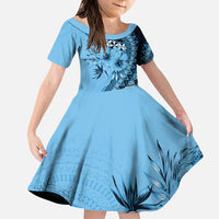 Bula Fiji Family Matching Puletasi and Hawaiian Shirt Turquoise Kaivity Masi Tapa LT7 Daughter's Dress Turquoise - Polynesian Pride