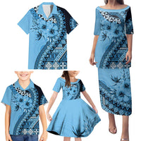 Bula Fiji Family Matching Puletasi and Hawaiian Shirt Turquoise Kaivity Masi Tapa LT7 - Polynesian Pride