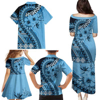 Bula Fiji Family Matching Puletasi and Hawaiian Shirt Turquoise Kaivity Masi Tapa LT7 - Polynesian Pride