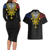 Philippines Heritage Baybayin Mix Polynesian Couples Matching Long Sleeve Bodycon Dress and Hawaiian Shirt LT7 - Polynesian Pride