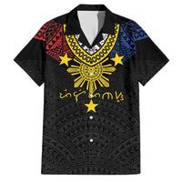 Philippines Heritage Baybayin Mix Polynesian Family Matching Off Shoulder Short Dress and Hawaiian Shirt LT7 Dad's Shirt - Short Sleeve Black - Polynesian Pride