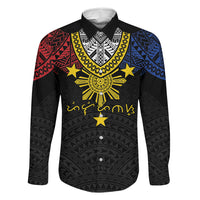 Philippines Heritage Baybayin Mix Polynesian Family Matching Off Shoulder Short Dress and Hawaiian Shirt LT7 Dad's Shirt - Long Sleeve Black - Polynesian Pride