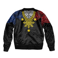 Philippines Heritage Baybayin Mix Polynesian Sleeve Zip Bomber Jacket