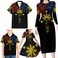 Philippines Heritage Personalized Family Matching Long Sleeve Bodycon Dress and Hawaiian Shirt Baybayin Philipinas Sun LT7 - Polynesian Pride