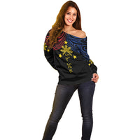 Philippines Heritage Personalized Off Shoulder Sweater Baybayin Philipinas Sun