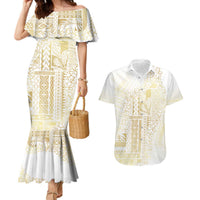 Samoa Lotu Tamaiti Mamanu Siapo Couples Matching Mermaid Dress and Hawaiian Shirt Golden Plumeria LT7 Gold - Polynesian Pride