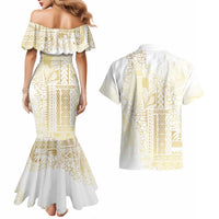 Samoa Lotu Tamaiti Mamanu Siapo Couples Matching Mermaid Dress and Hawaiian Shirt Golden Plumeria LT7 - Polynesian Pride