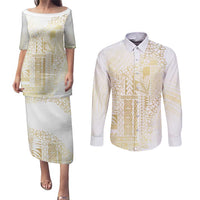 Samoa Lotu Tamaiti Mamanu Siapo Couples Matching Puletasi and Long Sleeve Button Shirt Golden Plumeria LT7 Gold - Polynesian Pride