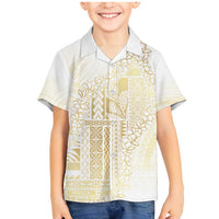 Samoa Lotu Tamaiti Mamanu Siapo Family Matching Mermaid Dress and Hawaiian Shirt Golden Plumeria LT7 Son's Shirt Gold - Polynesian Pride