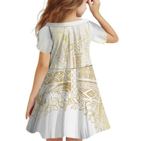 Samoa Lotu Tamaiti Mamanu Siapo Kid Short Sleeve Dress Golden Plumeria LT7 - Polynesian Pride