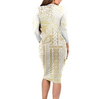 Samoa Lotu Tamaiti Mamanu Siapo Long Sleeve Bodycon Dress Golden Plumeria LT7 - Polynesian Pride