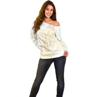 Samoa Lotu Tamaiti Mamanu Siapo Off Shoulder Sweater Golden Plumeria - Polynesian Pride