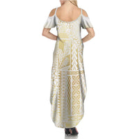 Samoa Lotu Tamaiti Mamanu Siapo Summer Maxi Dress Golden Plumeria LT7 - Polynesian Pride