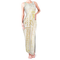 Samoa Lotu Tamaiti Mamanu Siapo Tank Maxi Dress Golden Plumeria LT7 Women Gold - Polynesian Pride