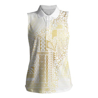 Samoa Lotu Tamaiti Mamanu Siapo Women Sleeveless Polo Shirt Golden Plumeria LT7 Female Gold - Polynesian Pride