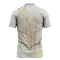 Samoa Lotu Tamaiti Mamanu Siapo Zipper Polo Shirt Golden Plumeria LT7 - Polynesian Pride