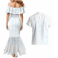 Samoa Lotu Tamaiti Mamanu Siapo Couples Matching Mermaid Dress and Hawaiian Shirt Off White Plumeria LT7 - Polynesian Pride