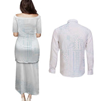 Samoa Lotu Tamaiti Mamanu Siapo Couples Matching Puletasi and Long Sleeve Button Shirt Off White Plumeria LT7 - Polynesian Pride