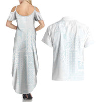 Samoa Lotu Tamaiti Mamanu Siapo Couples Matching Summer Maxi Dress and Hawaiian Shirt Off White Plumeria LT7 - Polynesian Pride