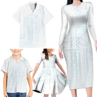Samoa Lotu Tamaiti Mamanu Siapo Family Matching Long Sleeve Bodycon Dress and Hawaiian Shirt Off White Plumeria LT7 - Polynesian Pride