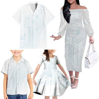 Samoa Lotu Tamaiti Mamanu Siapo Family Matching Off The Shoulder Long Sleeve Dress and Hawaiian Shirt Off White Plumeria LT7 - Polynesian Pride