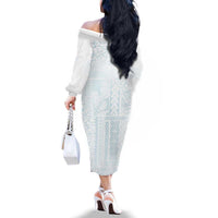 Samoa Lotu Tamaiti Mamanu Siapo Family Matching Off The Shoulder Long Sleeve Dress and Hawaiian Shirt Off White Plumeria LT7 - Polynesian Pride