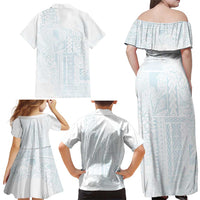 Samoa Lotu Tamaiti Mamanu Siapo Family Matching Off Shoulder Maxi Dress and Hawaiian Shirt Off White Plumeria LT7 - Polynesian Pride