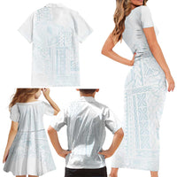 Samoa Lotu Tamaiti Mamanu Siapo Family Matching Short Sleeve Bodycon Dress and Hawaiian Shirt Off White Plumeria LT7 - Polynesian Pride