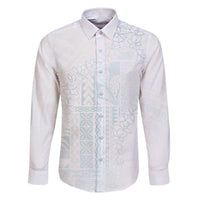 Samoa Lotu Tamaiti Mamanu Siapo Family Matching Short Sleeve Bodycon Dress and Hawaiian Shirt Off White Plumeria LT7 Dad's Shirt - Long Sleeve Baby Blue - Polynesian Pride