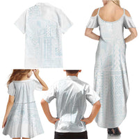 Samoa Lotu Tamaiti Mamanu Siapo Family Matching Summer Maxi Dress and Hawaiian Shirt Off White Plumeria LT7 - Polynesian Pride