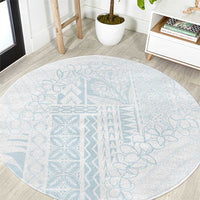 Samoa Lotu Tamaiti Mamanu Siapo Round Carpet Off White Plumeria - Polynesian Pride