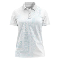 Samoa Lotu Tamaiti Mamanu Siapo Women Polo Shirt Off White Plumeria LT7 Female Baby Blue - Polynesian Pride