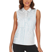 Samoa Lotu Tamaiti Mamanu Siapo Women Sleeveless Polo Shirt Off White Plumeria LT7 - Polynesian Pride