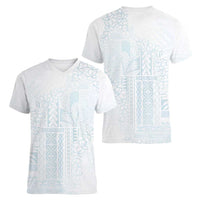 Samoa Lotu Tamaiti Mamanu Siapo Women V-Neck T-Shirt Off White Plumeria LT7 - Polynesian Pride