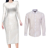 Samoa Lotu Tamaiti Ivory Couples Matching Long Sleeve Bodycon Dress and Long Sleeve Button Shirt Teuila Tatau LT7 Ivory - Polynesian Pride