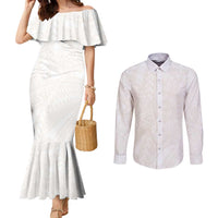 Samoa Lotu Tamaiti Ivory Couples Matching Mermaid Dress and Long Sleeve Button Shirt Teuila Tatau LT7 Ivory - Polynesian Pride