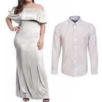 Samoa Lotu Tamaiti Ivory Couples Matching Off Shoulder Maxi Dress and Long Sleeve Button Shirt Teuila Tatau LT7 Ivory - Polynesian Pride