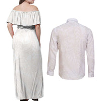 Samoa Lotu Tamaiti Ivory Couples Matching Off Shoulder Maxi Dress and Long Sleeve Button Shirt Teuila Tatau LT7 - Polynesian Pride