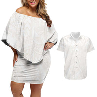 Samoa Lotu Tamaiti Ivory Couples Matching Off Shoulder Short Dress and Hawaiian Shirt Teuila Tatau LT7 Ivory - Polynesian Pride