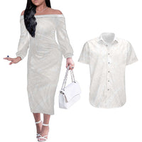 Samoa Lotu Tamaiti Ivory Couples Matching Off The Shoulder Long Sleeve Dress and Hawaiian Shirt Teuila Tatau LT7 Ivory - Polynesian Pride