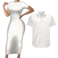 Samoa Lotu Tamaiti Ivory Couples Matching Short Sleeve Bodycon Dress and Hawaiian Shirt Teuila Tatau LT7 Ivory - Polynesian Pride