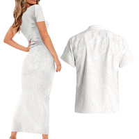 Samoa Lotu Tamaiti Ivory Couples Matching Short Sleeve Bodycon Dress and Hawaiian Shirt Teuila Tatau LT7 - Polynesian Pride