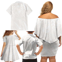 Samoa Lotu Tamaiti Ivory Family Matching Off Shoulder Short Dress and Hawaiian Shirt Teuila Tatau LT7 - Polynesian Pride