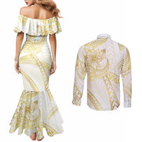 Samoa Lotu Tamaiti Gold Couples Matching Mermaid Dress and Long Sleeve Button Shirt Teuila Tatau LT7 - Polynesian Pride