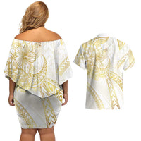 Samoa Lotu Tamaiti Gold Couples Matching Off Shoulder Short Dress and Hawaiian Shirt Teuila Tatau LT7 - Polynesian Pride