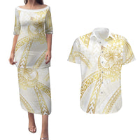 Samoa Lotu Tamaiti Gold Couples Matching Puletasi and Hawaiian Shirt Teuila Tatau LT7 Gold - Polynesian Pride