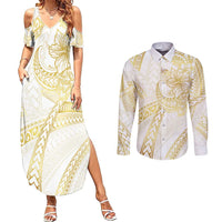 Samoa Lotu Tamaiti Gold Couples Matching Summer Maxi Dress and Long Sleeve Button Shirt Teuila Tatau LT7 Gold - Polynesian Pride