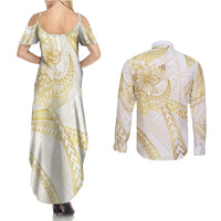 Samoa Lotu Tamaiti Gold Couples Matching Summer Maxi Dress and Long Sleeve Button Shirt Teuila Tatau LT7 - Polynesian Pride