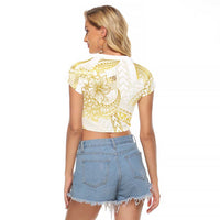Samoa Lotu Tamaiti Gold Raglan Cropped T Shirt Teuila Tatau - Polynesian Pride